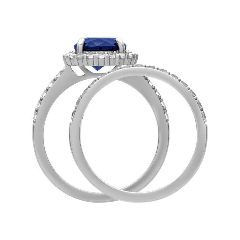 2 7/8 CT TGW Created Blue & White Sapphire "Royal Gem" Women's Bridal Set in Sterling Silver by Keepsake - Image 4