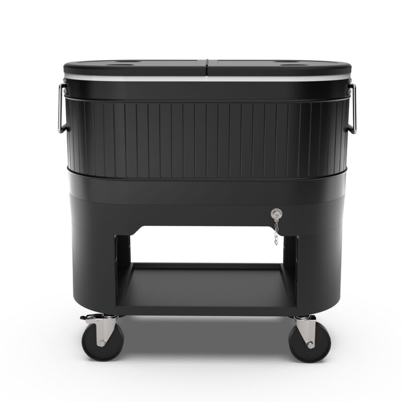 Permasteel 120-QT Outdoor Portable Patio Cooler Ice Chest with 2 Drink Dividers, Swivel Caster Wheels, Heavy-Duty Handles, Black - Image 6