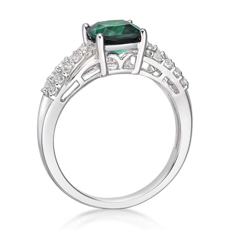 Jay Heart Designs 925 Sterling Silver Created Emerald and Created White Sapphire Ring - Image 2