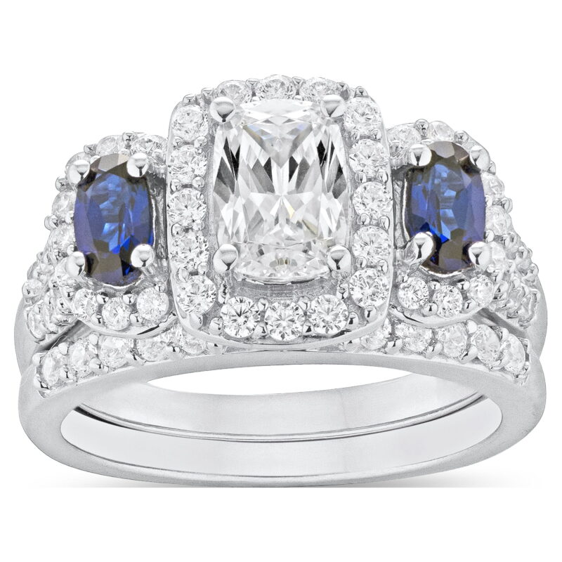 Brilliance Fine Jewelry Bridal Ring Set Simulated White Diamond, Sapphire Sentimental 925 Sterling - Image 3