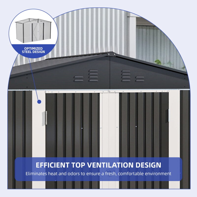 Uforic 9'x6' Outdoor Storage Shed,Metal Tool Storage Sheds w/Windows,Locking System for Garden Patio,Dark Gray - Image 3