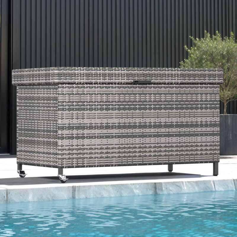 Uforic 200 Gallon Large Outdoor Rattan Deck Box, Storage Box with Storage Net & Movable Wheels for Patio Furniture, Garden Tools, Gray - Image 3