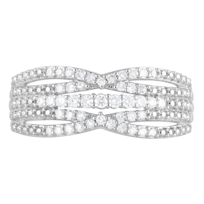 Unique Moments 1/3 Ct Round Cut Lab Grown Diamond Crossover Cocktail Ring in Sterling Silver (H-I, SI-I1) - Image 4