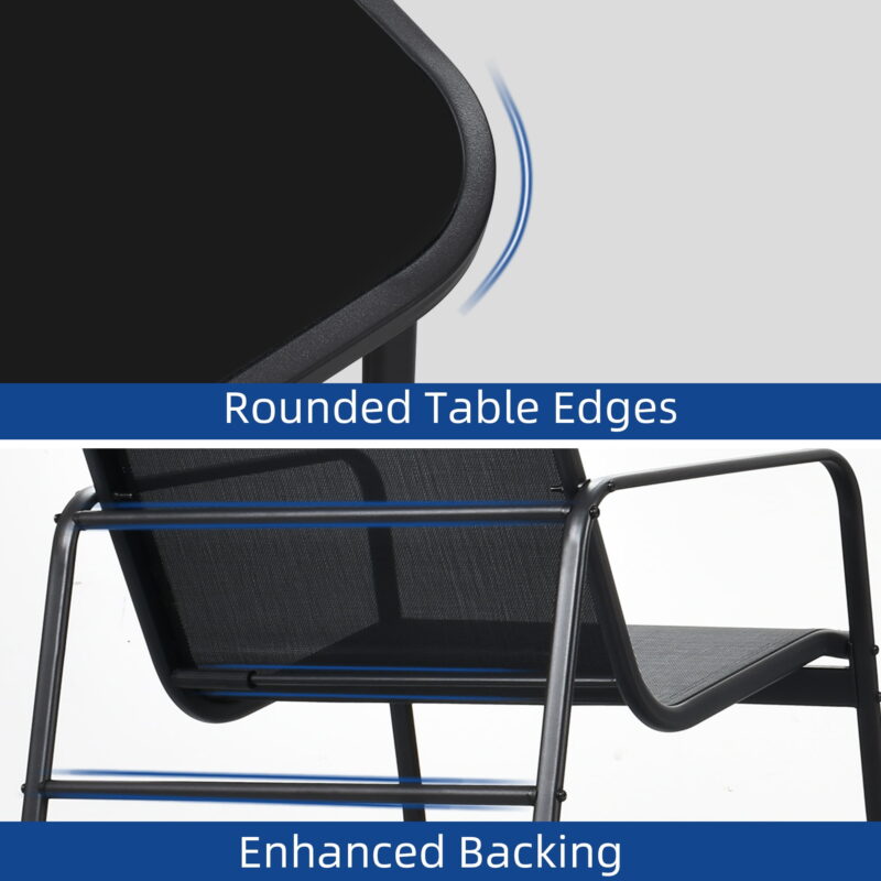 Uforic 4 Pieces Outdoor Furniture Set Patio Textilene Steel Conversation Set, Rocking Bistro Set with Loveseat Glass Table - Black - Image 2