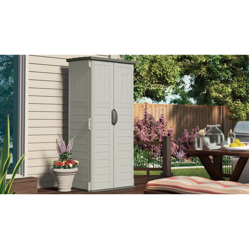 Suncast 22 cu. ft. Weather-Resistant Resin Vertical Outdoor Storage Shed, Light Taupe - Image 3