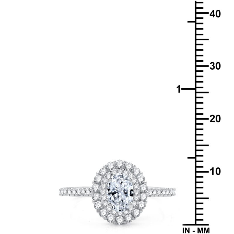 Brilliance Fine Jewelry 1 CTW Lab Grown Diamond Women's Oval Double Halo Bridal Ring Sterling Silver - Image 3