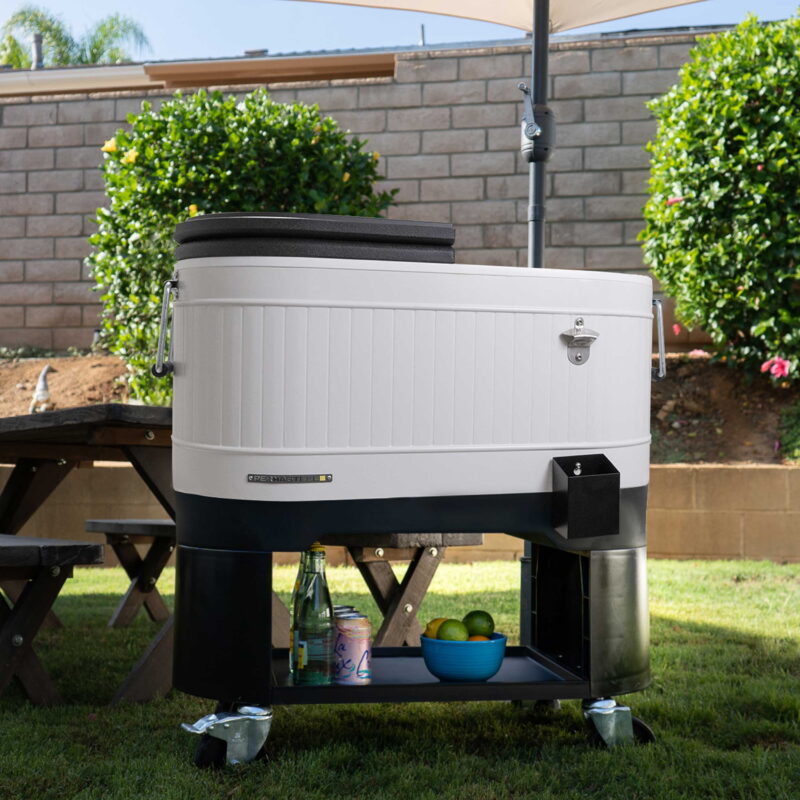 Permasteel 120-QT Outdoor Portable Patio Cooler Ice Chest with 2 Drink Dividers, Swivel Caster Wheels, Heavy-Duty Handles, White - Image 2