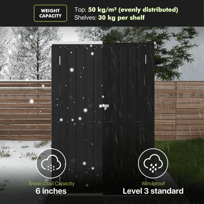Bapipro 47x19in Metal Storage Cabinet, Black Outdoor Shed with 2 Shelves (34 Cu.Ft) - Image 7