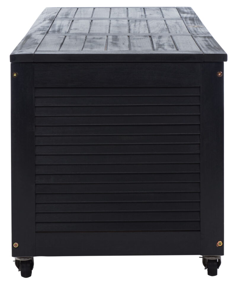 Safavieh PAT Collection Outdoor Wheels 76 Gallons Wood Deck Box, Black - Image 7