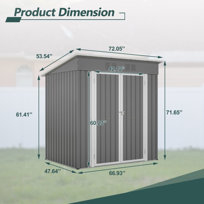 Aukfa Outdoor Storage Shed,6 x 4 ft Metal Sheds w/ Lockable Doors for Garden, Backyard,Gray - Image 7
