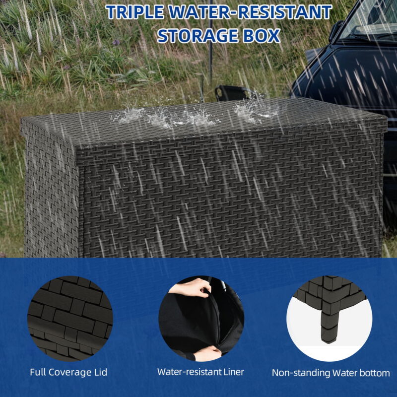 Uforic Outdoor All-Weather 260 Gallon Rattan & Iron Deck Box with Zipper Pouch, Black - Image 5