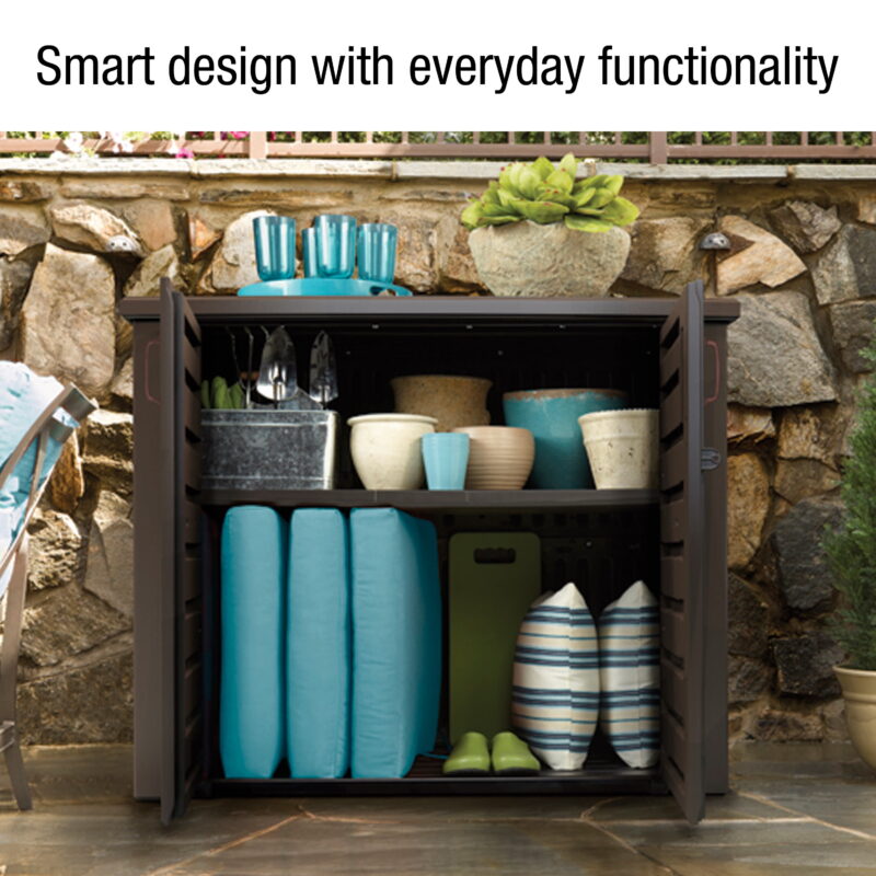 Rubbermaid Patio Chic Outdoor Resin Storage Cabinet, 123 Gallons, Dark Teak - Image 5