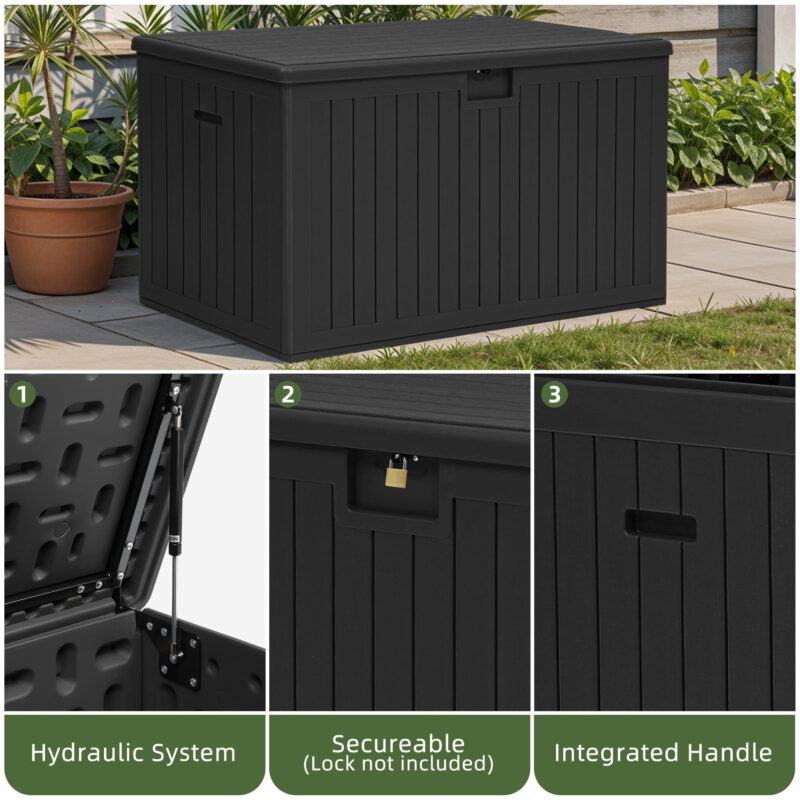 Uforic 180 Gallon Extra Large Outdoor Deck Box, Double-Wall Resin Storage Box with Flexible Divider, Lockable,‎Weatherproof,Black - Image 5