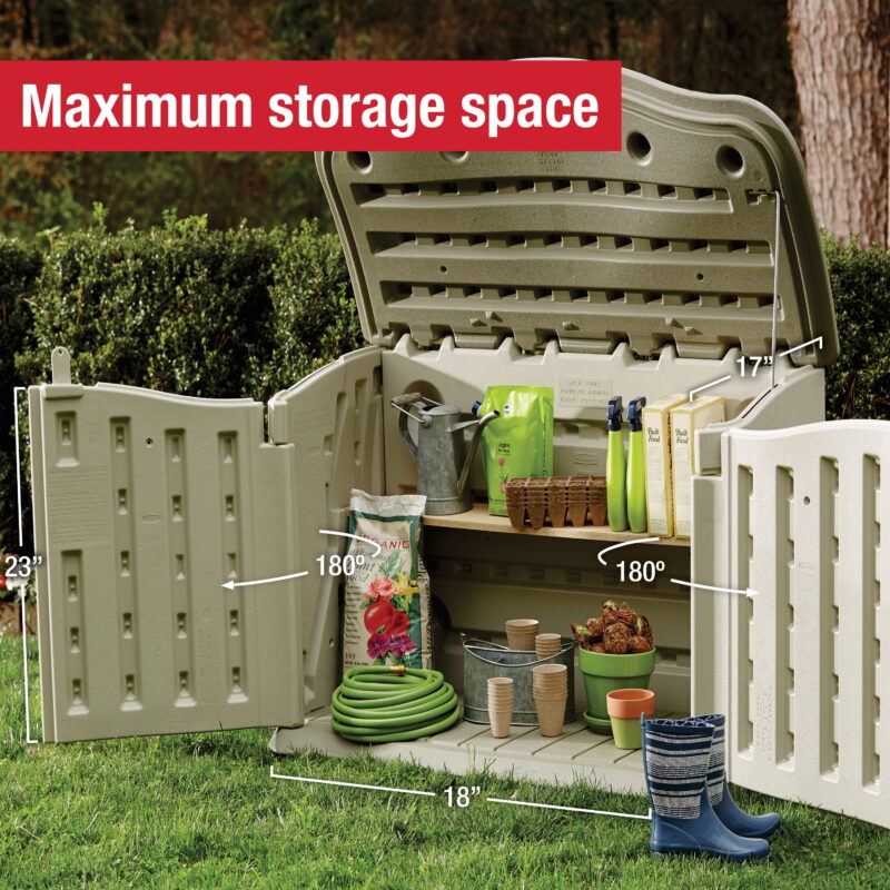 Rubbermaid Horizontal Storage Shed, Olive & Sandstone 58.5"L x 35.8"W x 11.8"H  49.7lbs - Image 4