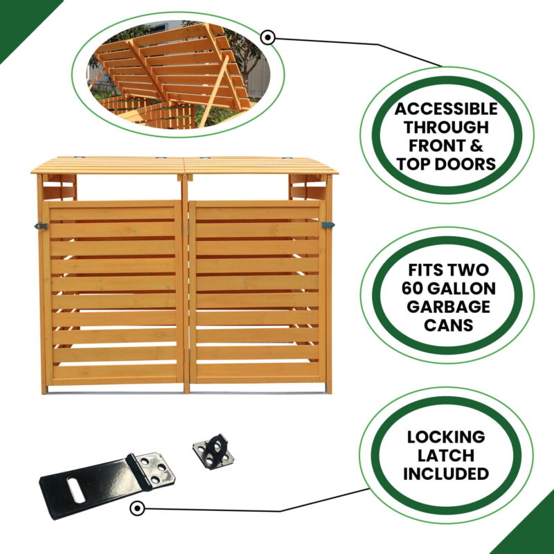 Hanover Outdoor 4.9 ft. x 4 ft. Wooden Trash Bin and Recyclables Storage Shed - HANWS0103-NAT - Image 3