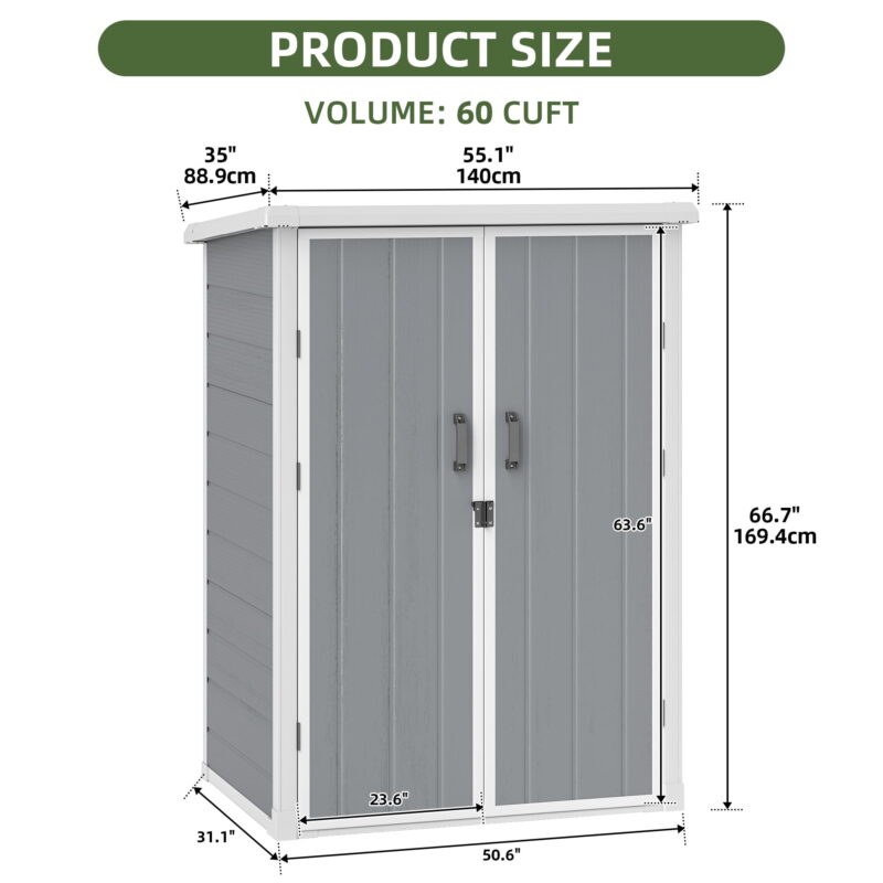 Uforic 60 Cu.Ft Outdoor Storage Shed, Weatherproof Tall Plastic Cabinet w/ Shelves, Lockable, Gray - Image 4