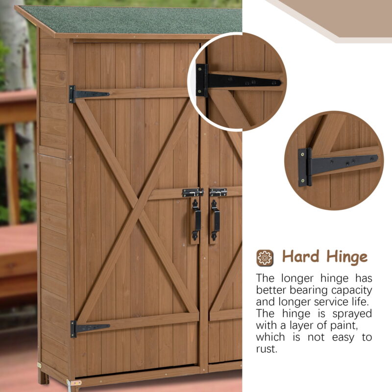 Outdoor Storage Shed with Lockable Door, Wooden Tool Storage Shed with Detachable Shelves and Pitch Roof, Brown - Image 7