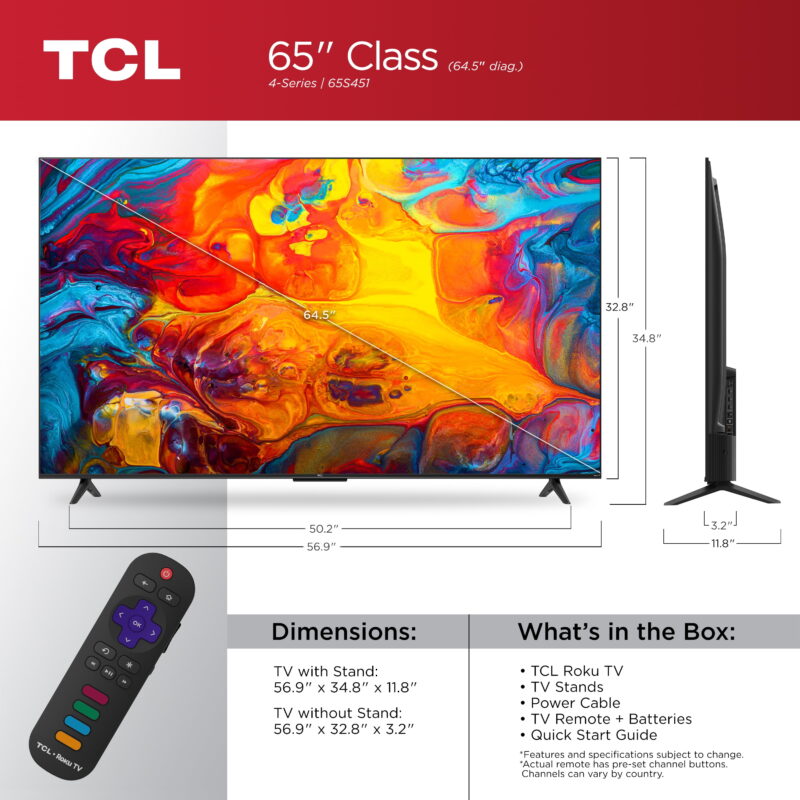 TCL 65” Class S4 (65S451) 4K UHD HDR Smart TV with Roku TV - Image 3