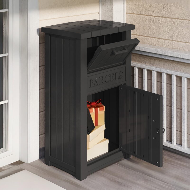 Uforic Outdoor Resin Package Delivery Storage Box with Lockable Secure,Package Delivery Box for Porch or Curbside, Lockable, Black - Image 4