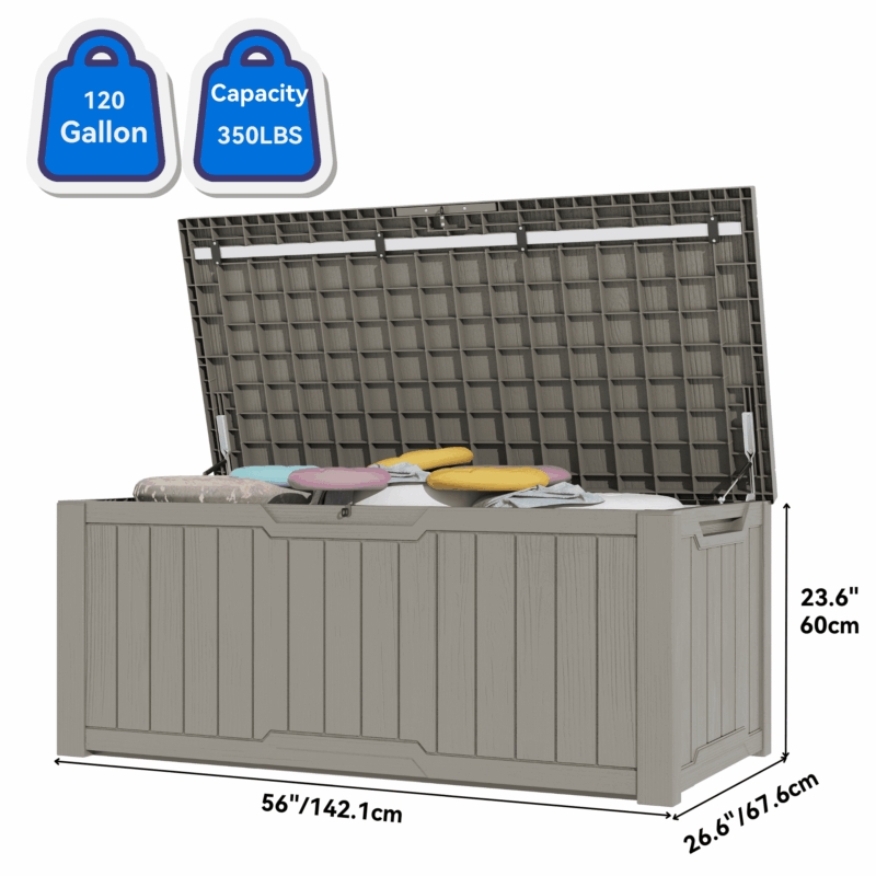 Uforic 100 Gallon Weatherproof Resin Deck Box, Lockable Outdoor Storage Solution in Light Brown - Image 2