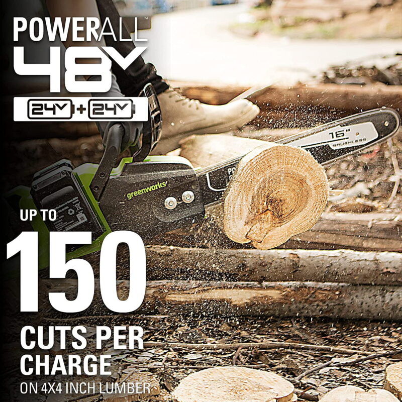 Greenworks 48V (2x24V) 16" Brushless Chainsaw + (2) 4Ah USB Batteries & Dual Port Charger 2018002 - Image 7