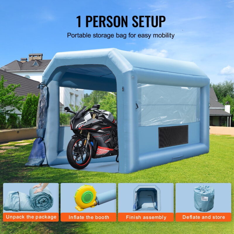 KFFKFF Portable Spray Shelter, 13.1x9.8x9 ft, Includes 750W Blower & Filtration System, Ideal for Motorcycles, Bicycles & Vehicle Parts - Image 3
