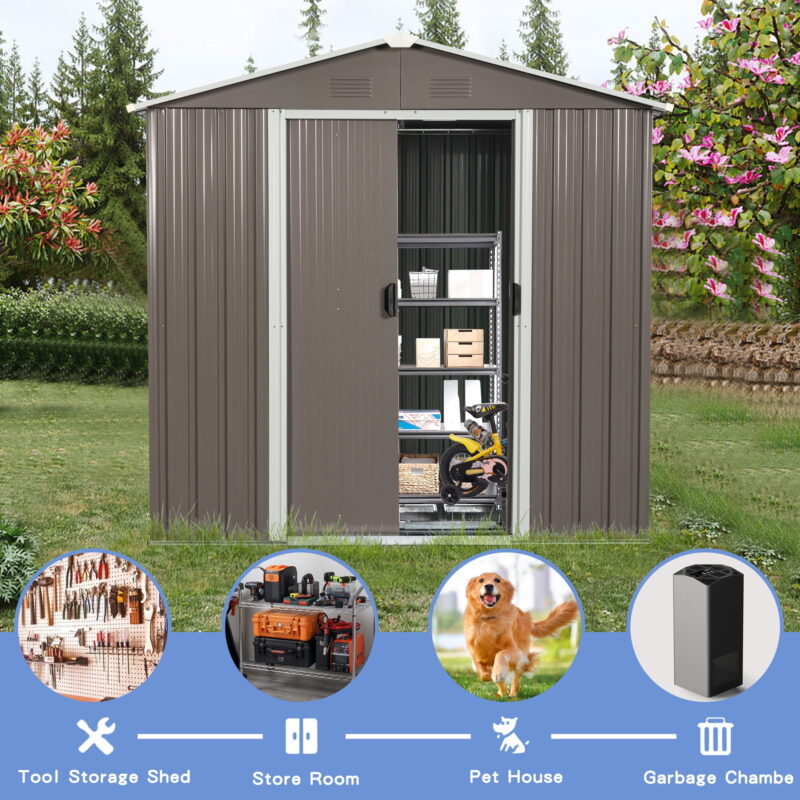 8FT x 4FT Outdoor Metal Storage Shed with Sliding Door and Foundation for Backyard, Patio - Image 3