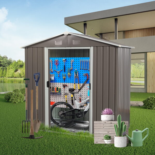 8FT x 4FT Outdoor Metal Storage Shed with Sliding Door and Foundation for Backyard, Patio