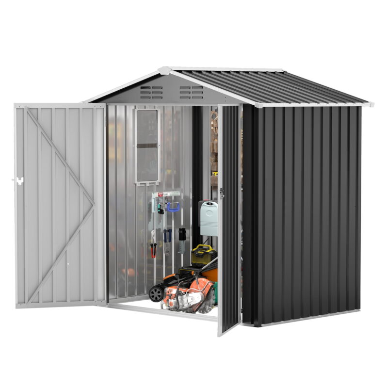 Uforic 6x4FT Tall Storage Shed with Window, Ventilation, Lockable Doors, & Sloped Roof for Outdoor, Dark Gray - Image 2