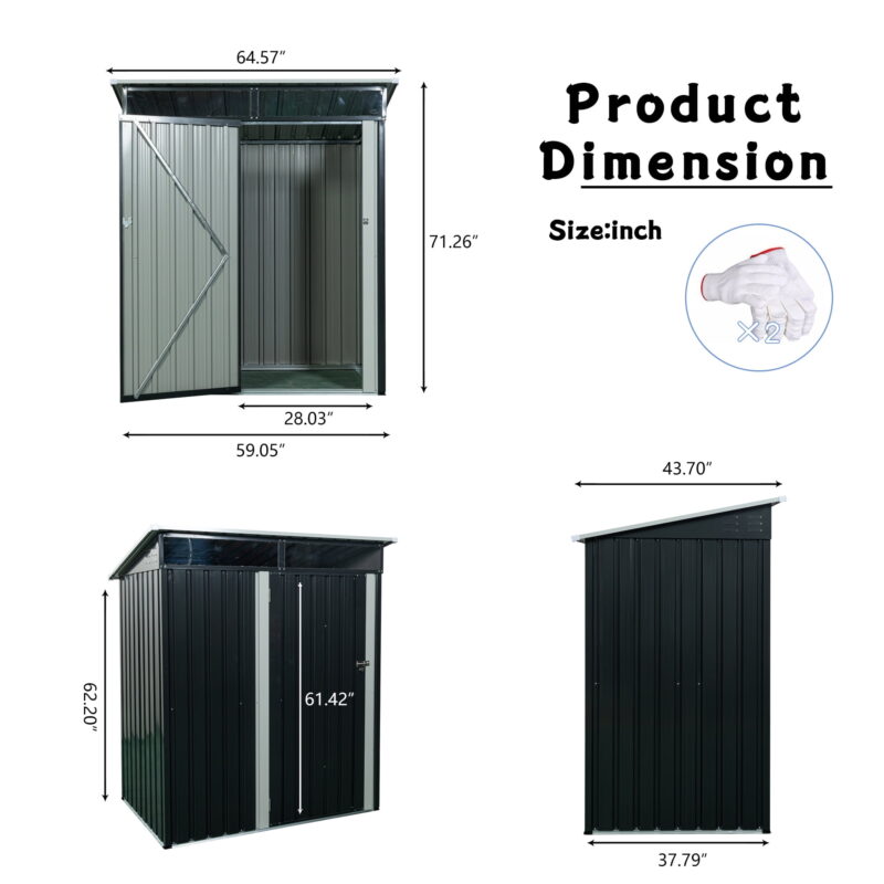 Outdoor Storage Sheds with Door 5FTx3FT Pent Roof Metal Garden Tool Storage for Backyard - Image 6