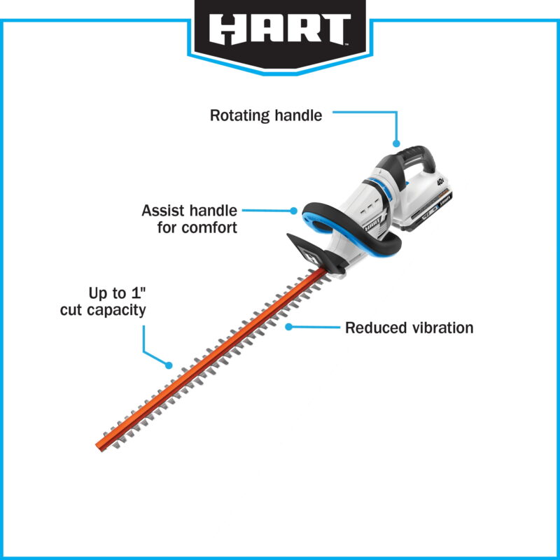 HART 40-Volt 24-inch Cordless Hedge Trimmer Kit, (1) 2.5Ah Lithium-Ion Battery - Image 5