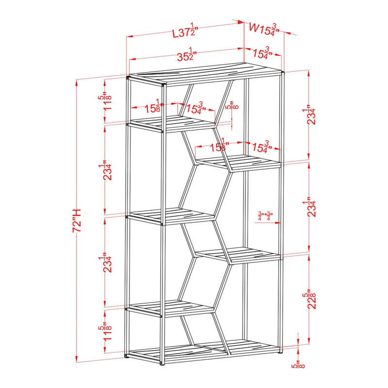 Furniture of America Liponia 7-Shelf Bookcase, Chrome - Image 3