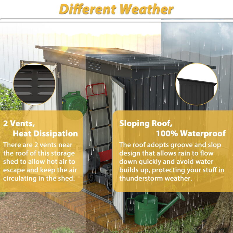 Aukfa Outdoor Storage Shed,6 x 4 ft Metal Sheds w/ Lockable Doors for Garden, Backyard,Black - Image 4
