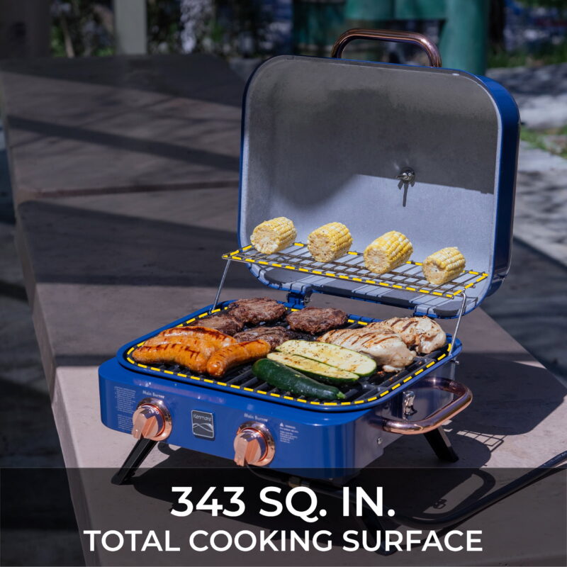 Kenmore 2-Burner Portable Tabletop Retro Gas Grill, Navy Blue - Image 2