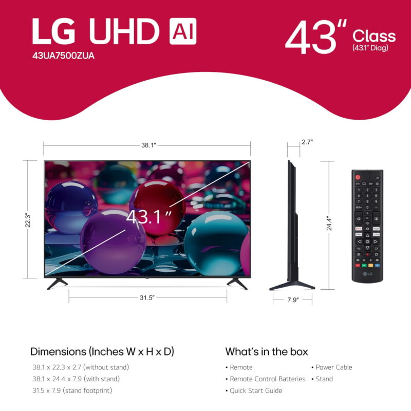 LG 43" 43UA7500ZUA 4K UHD UA75 AI Smart TV (2025), NEW - Image 5