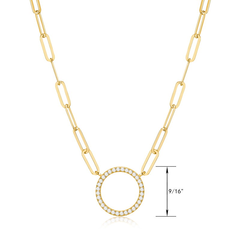 Cubic Zirconia Lined Circle 18K Gold Over Sterling Silver Paperclip Necklace Gift for Her, 18" + 2" Extension - Image 3