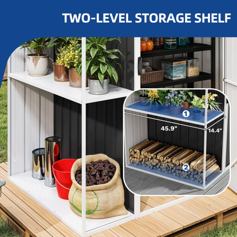 Uforic 8x4 FT Oversized Steel Storage Shed with Ventilation, Lockable Doors, and Sloped Roof for Outdoor, Dark Gray - Image 2