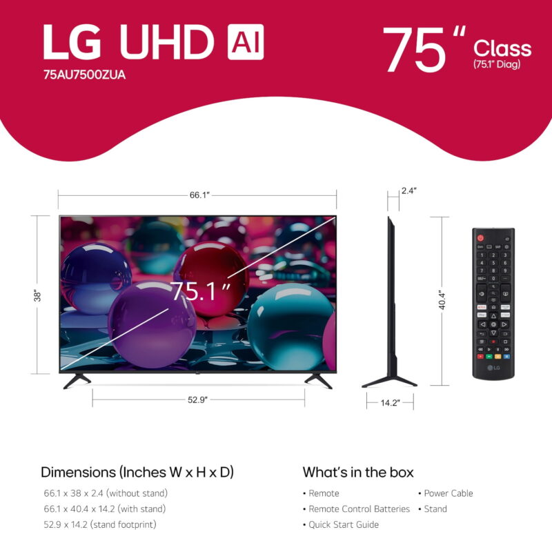 LG 75" 4K UHD UA75 AI Smart TV, 75UA7500 - Image 2