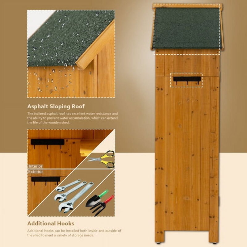 Outdoor Tool Storage Cabinet, Wooden Fir Garden Shed with Single Storage Door - Image 7