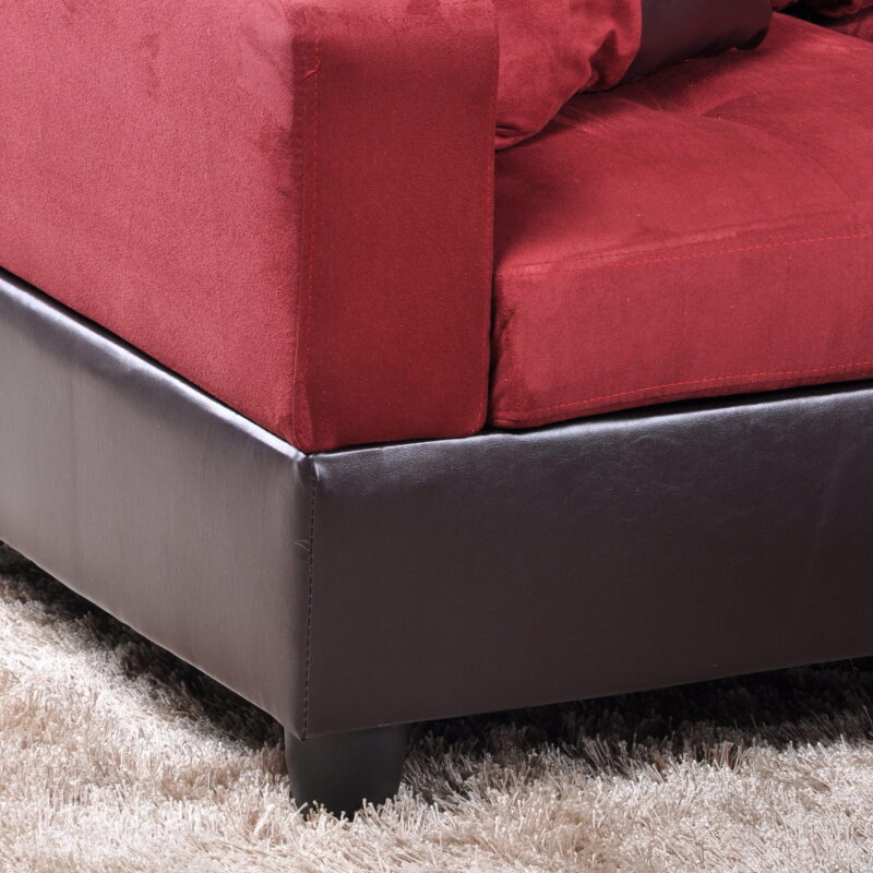 Hommoo 4 Seats Flannel and PVC Sectional Sofa Couch Set, Modern L Shaped Sectional Couch, Living Room Furniture Set, Red - Image 6