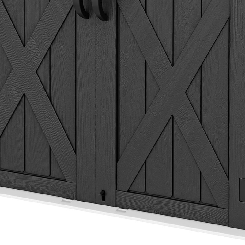 Uforic Outdoor Horizontal Storage Shed with X-Shaped Lockable Door, 35 Cu Ft Weather Resistant Resin Tool Shed, Dark Gray - Image 7