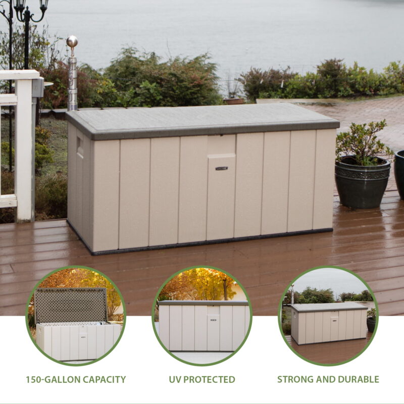 Lifetime New Outdoor Polyethylene Deck Box and Bench 150 Gallon, Tan/Brown (60254) - Image 2