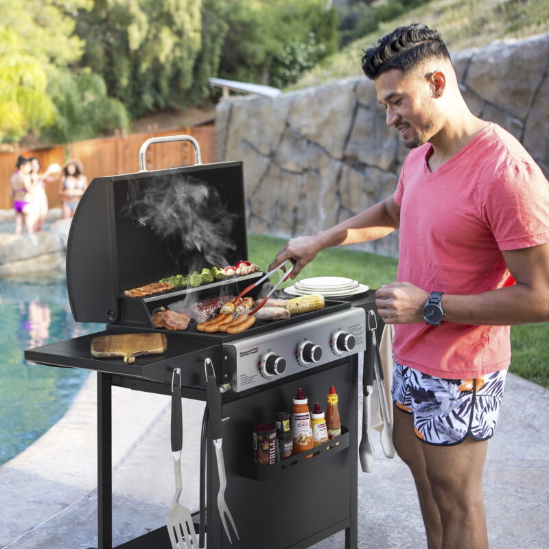 Royal Gourmet 3-Burner BBQ Gas Grill with Front Spice Rack, Two Side Shelves and Hooks, 30,000 BTU, GH3001H - Image 4