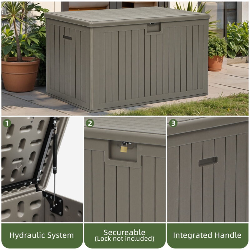 Uforic 180 Gallon Extra Large Outdoor Deck Box, Double-Wall Resin Storage Box with Flexible Divider, Lockable,‎Weatherproof,Light Brown - Image 5