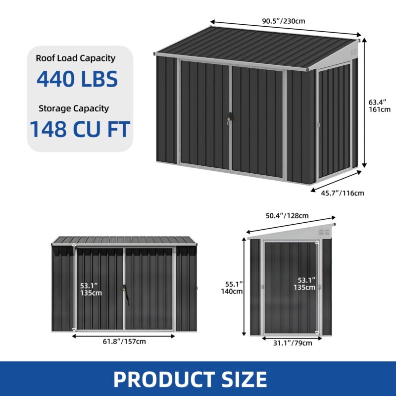 Uforic Oversized Storage Metal Shed with Lockable Doors & Sloped Roof for Outdoor, Dark Grey & White - Image 6