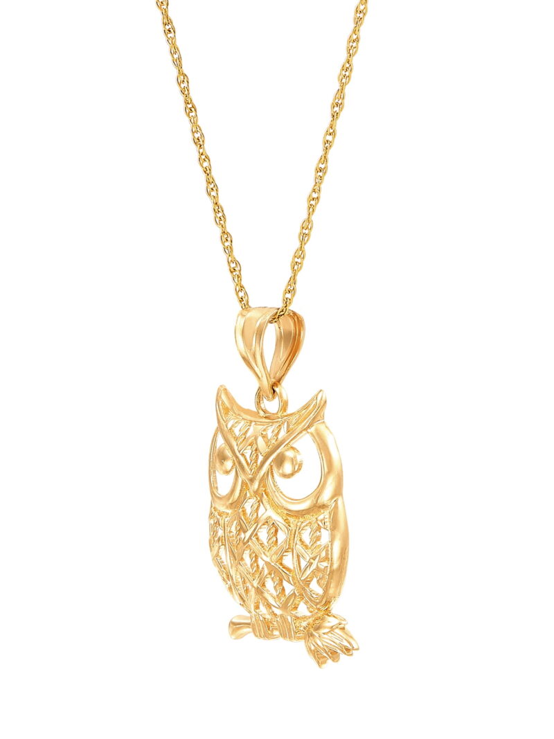 Brilliance Fine Jewelry 10K Yellow Gold Filigree Owl on Gold Filled Necklace,18" - Image 3