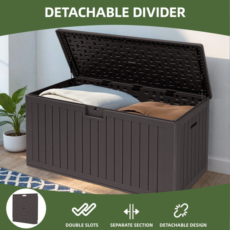 Uforic 180 Gallon Extra Large Outdoor Deck Box, Double-Wall Resin Storage Box with Flexible Divider, Lockable,‎Weatherproof,Brown - Image 4