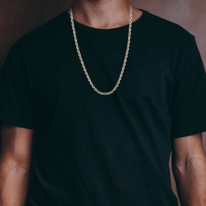 Arista Men's Gold Plated Stainless Steel Rope Chain Necklace, 24" - Image 2