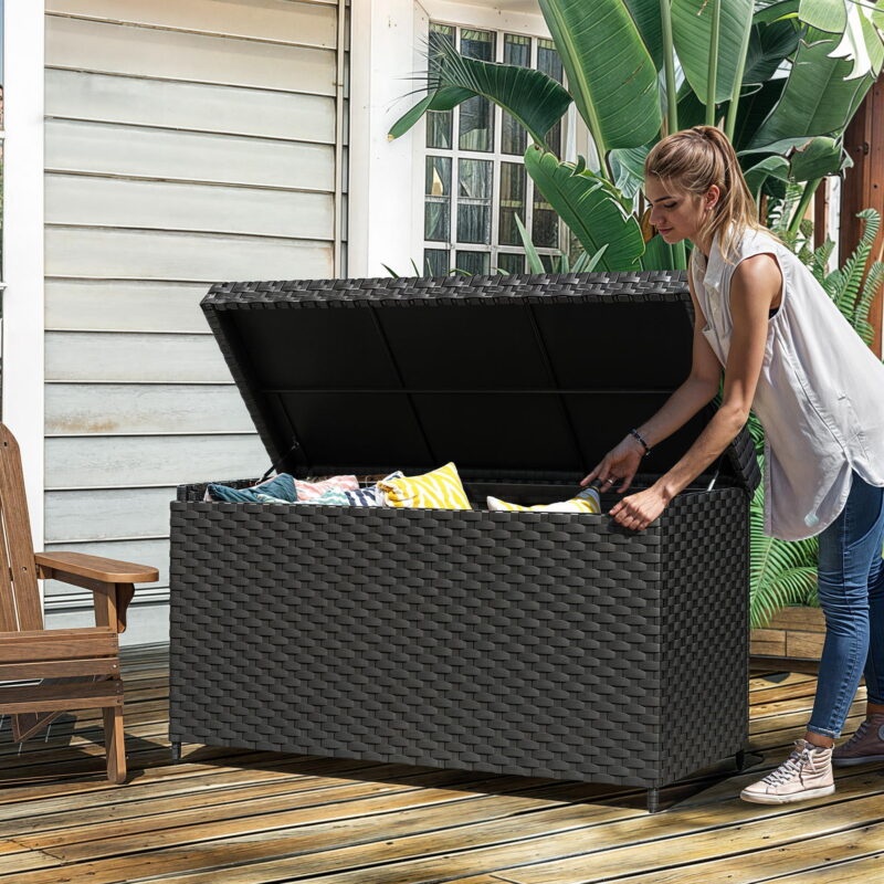 Uforic 230 Gallon Large Wicker Deck Box,Waterproof Outdoor Toy Storage Boxes - Black - Image 4