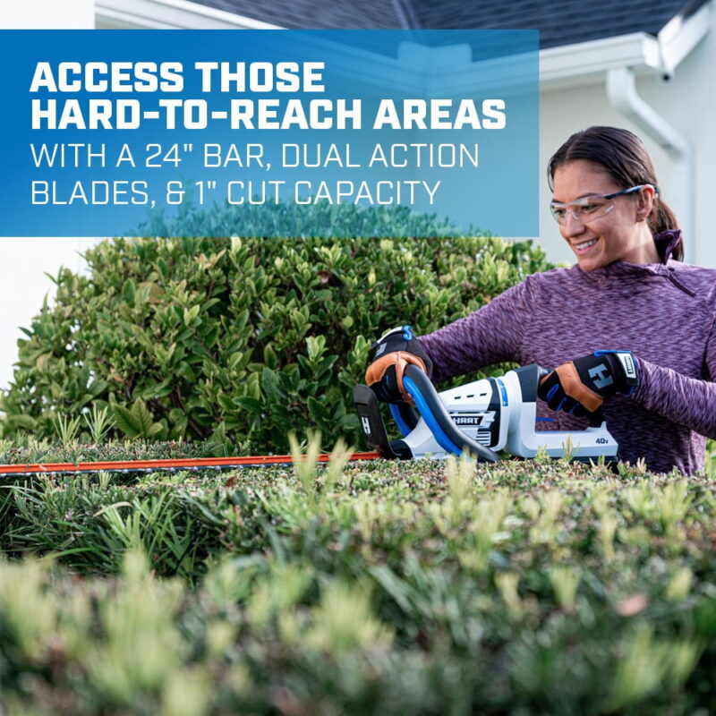 HART 40-Volt 24-inch Cordless Hedge Trimmer Kit, (1) 2.5Ah Lithium-Ion Battery - Image 7